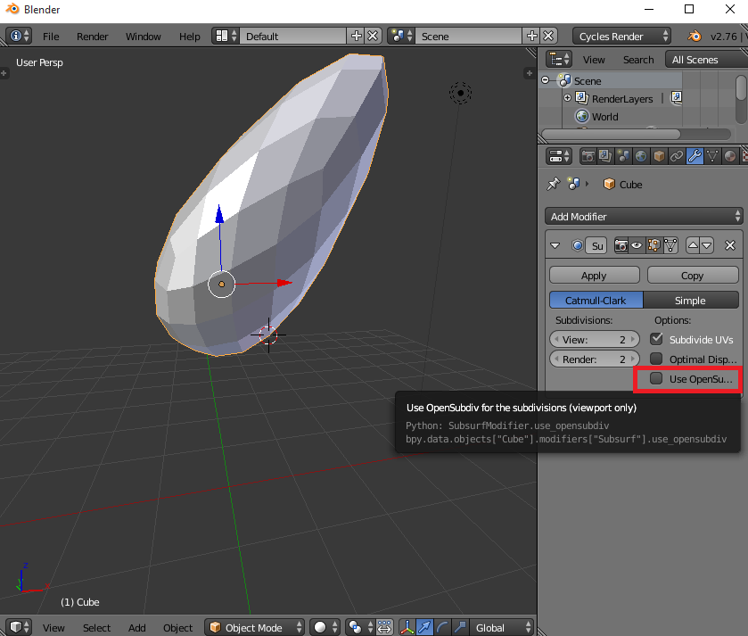 Integración y soporte de OpenSubdiv en Blender